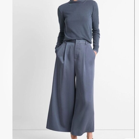 Vince TULIP ROOT Women Satin Pleat Front Wide Leg Pant US 18 chocolate Brown NWT - Picture 1 of 16